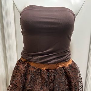 Size Small strapless top- long tube style, sexy looking brown! Gorgeous!